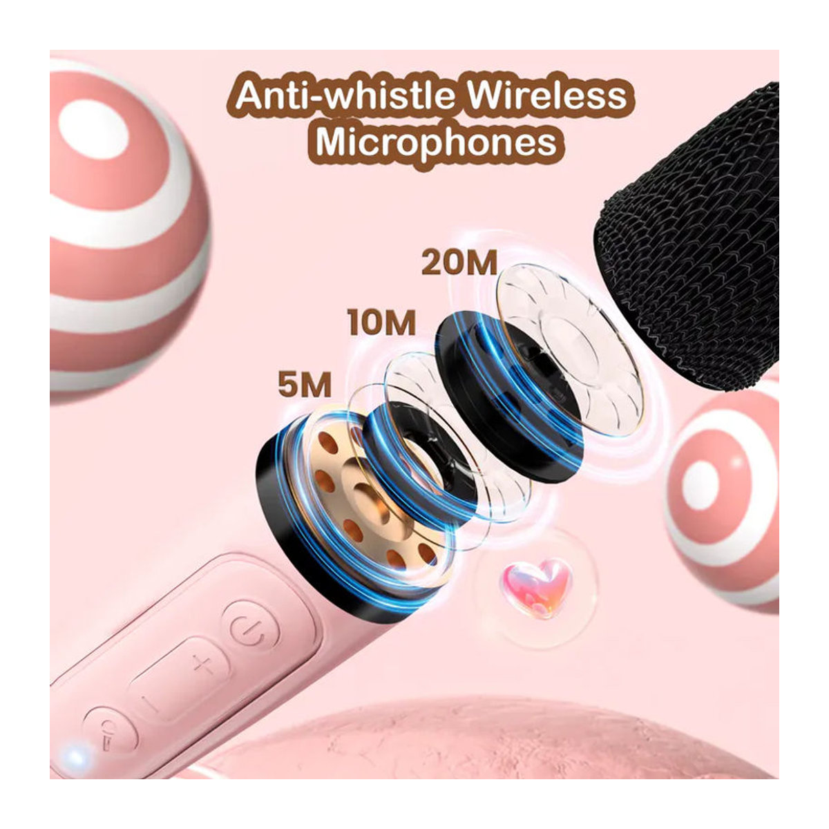FanFun Tragbare 2-teilige Bluetooth-Karaokemaschine mit 5,3PA-Lautsprechersystem und kabellosen Mikrofonen in Rosa - Bild 4