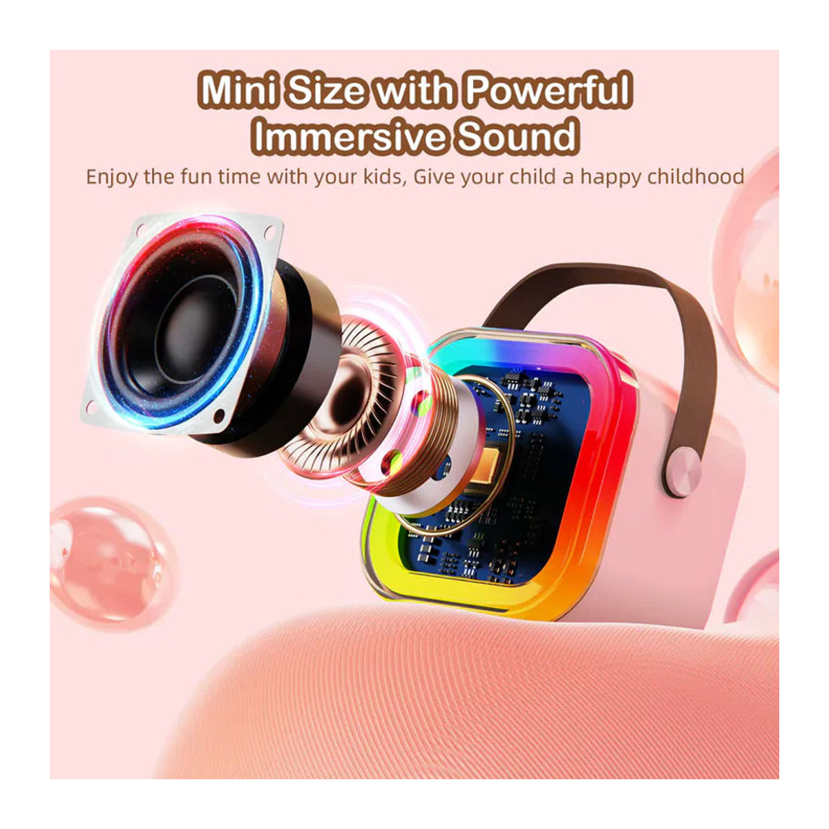FanFun Tragbare 2-teilige Bluetooth-Karaokemaschine mit 5,3PA-Lautsprechersystem und kabellosen Mikrofonen in Rosa - Bild 5
