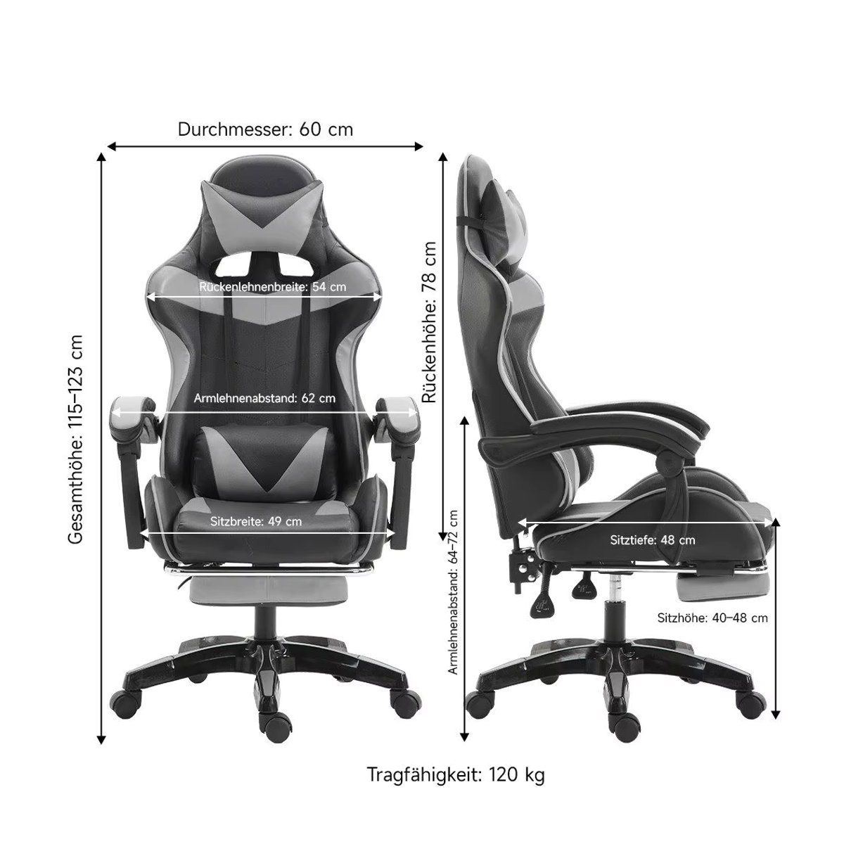 Fangde Gaming-Stuhl Sessel mit Katzenohren und Kopfkissen, höhenverstellbar mit Liegefunktion, Kunstleder, Schwarz/Grün - Bild 2