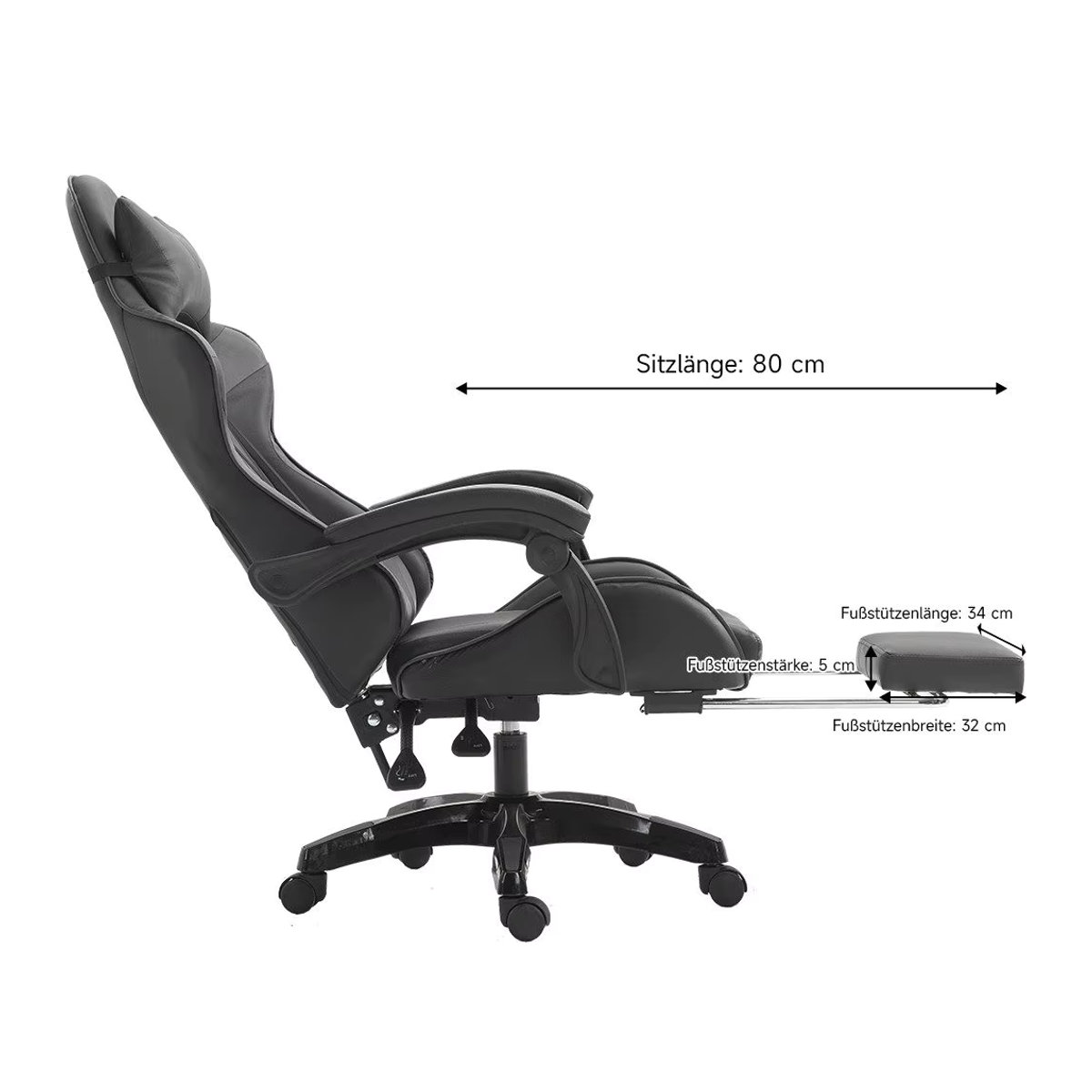 Fangde Gaming-Stuhl Sessel mit Katzenohren und Kopfkissen, höhenverstellbar mit Liegefunktion, Kunstleder, Schwarz/Grün - Bild 4
