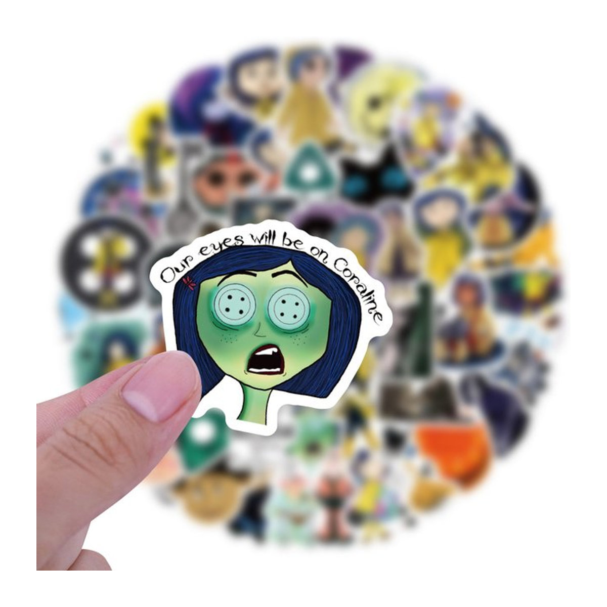 FANLU Coraline und das Geheimnis der Tür Sticker Set, Mehrfarbig, Unregelmäßige Form für Laptop, Auto und Skateboard - Bild 1