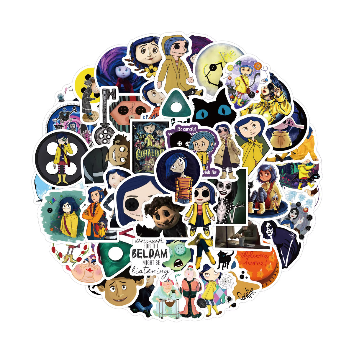 FANLU Coraline und das Geheimnis der Tür Sticker Set, Mehrfarbig, Unregelmäßige Form für Laptop, Auto und Skateboard - Bild 2