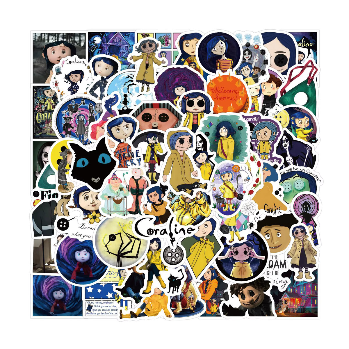 FANLU Coraline und das Geheimnis der Tür Sticker Set, Mehrfarbig, Unregelmäßige Form für Laptop, Auto und Skateboard - Bild 4