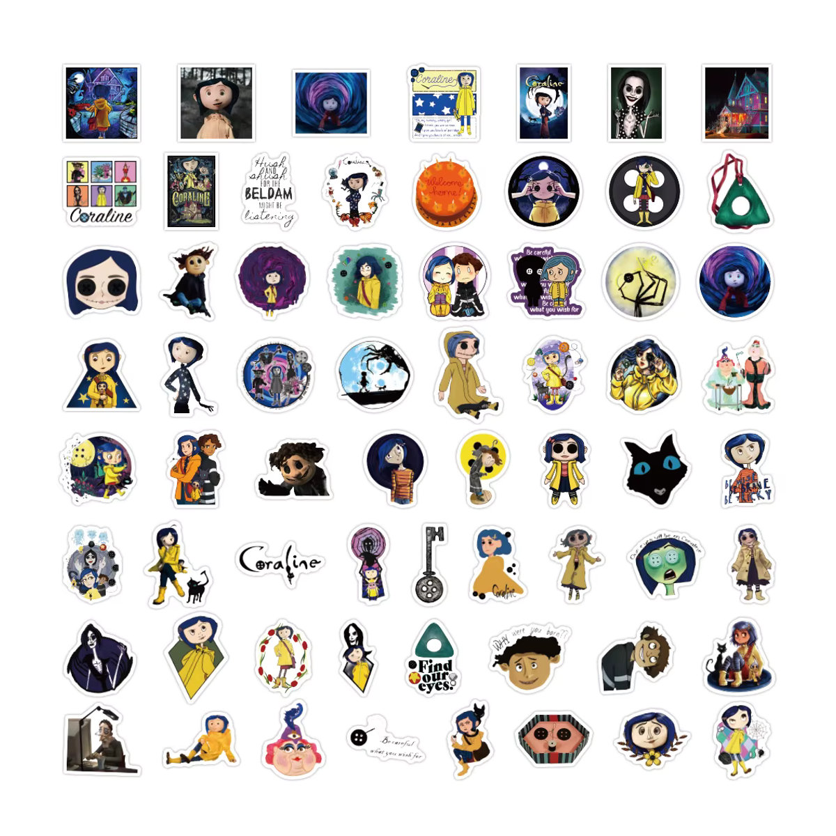 FANLU Coraline und das Geheimnis der Tür Sticker Set, Mehrfarbig, Unregelmäßige Form für Laptop, Auto und Skateboard - Bild 5