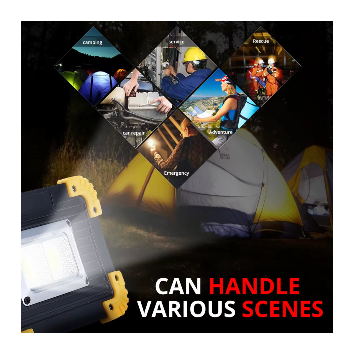 FANZHI Tragbarer LED-Strahler mit 3000 lm, 100 W superhelles Arbeitslicht, wiederaufladbar über USB, LED-Campinglampe mit 18650 Akku - Bild 5
