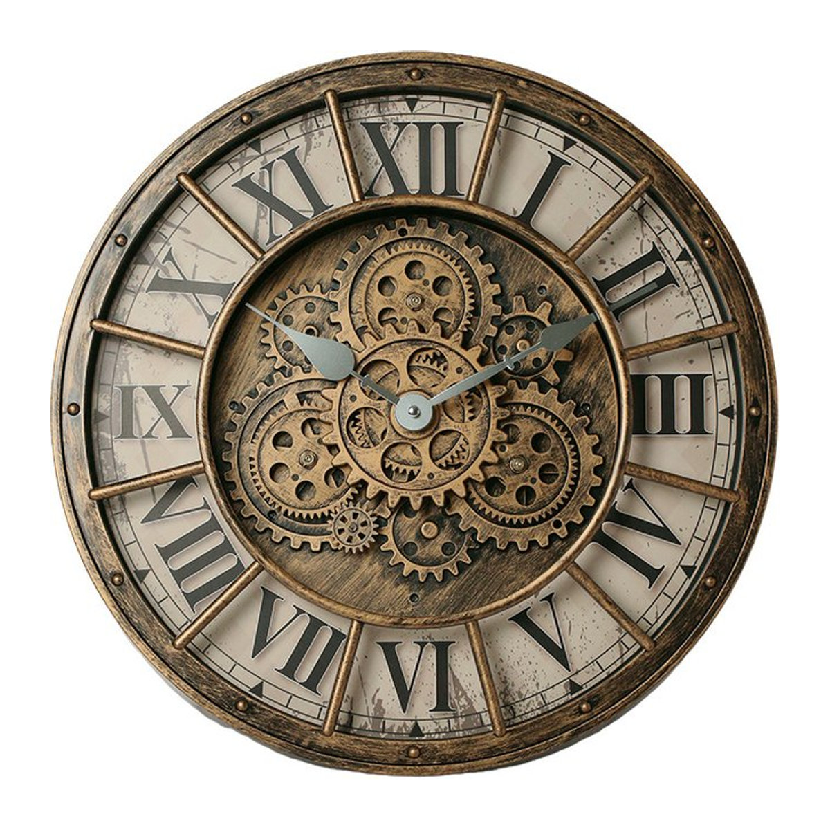 Fashions Gears Wanduhr im Industrial-Design, runde Metall-Wanduhr in Braun, geräuschlose analoge Quarzuhr für dein Wohnzimmer - Bild 1