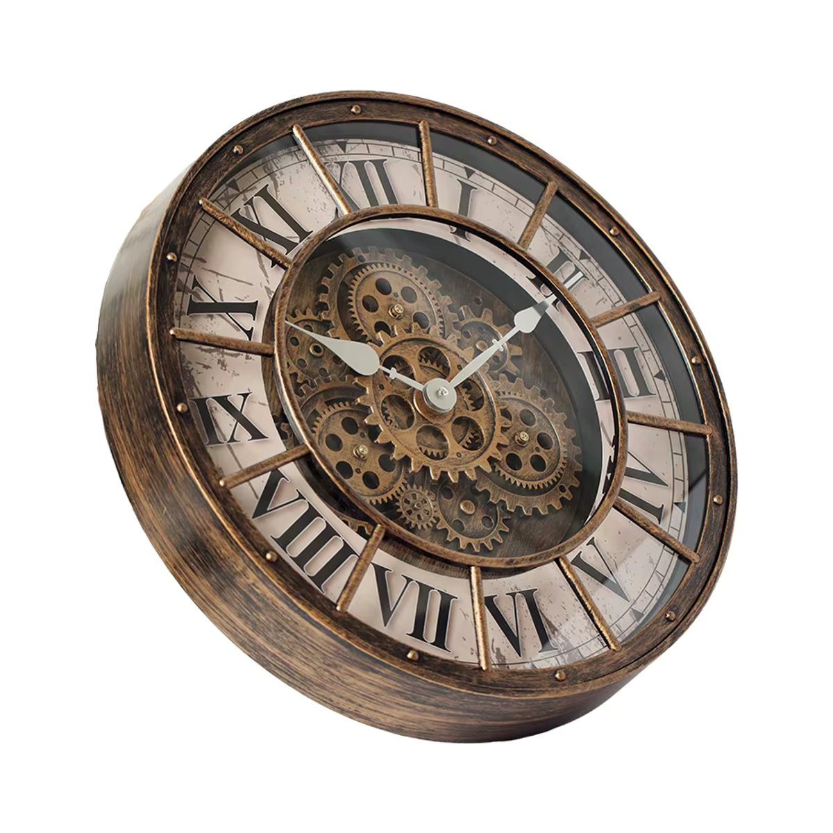 Fashions Gears Wanduhr im Industrial-Design, runde Metall-Wanduhr in Braun, geräuschlose analoge Quarzuhr für dein Wohnzimmer - Bild 2