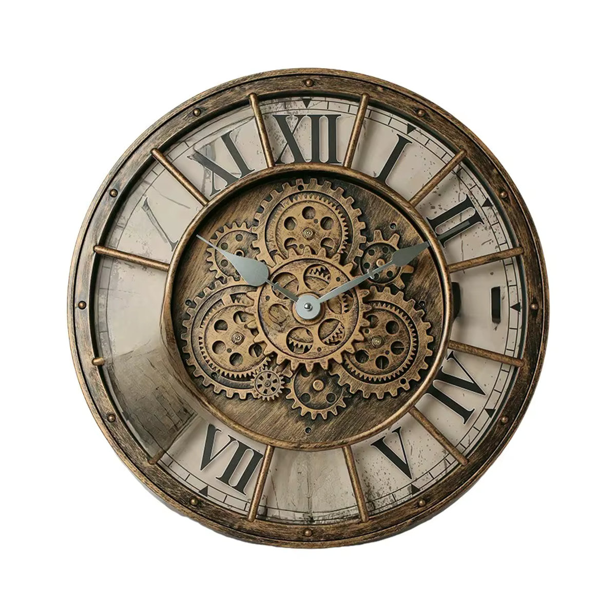 Fashions Gears Wanduhr im Industrial-Design, runde Metall-Wanduhr in Braun, geräuschlose analoge Quarzuhr für dein Wohnzimmer - Bild 5