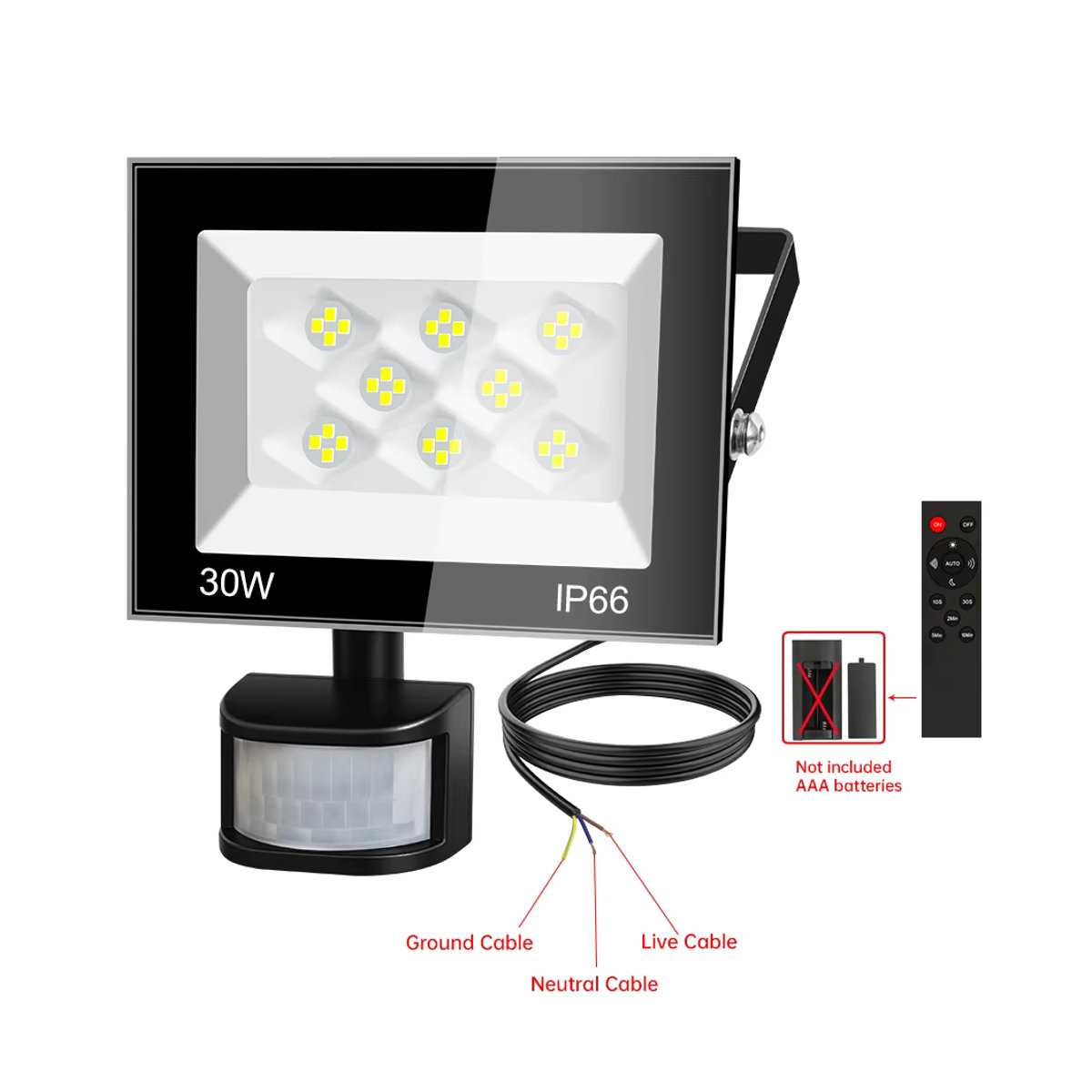 FastDeng LED Außenstrahler mit PIR-Bewegungsmelder und Fernbedienung, 100 W, Schwarz, Wasserdicht - Bild 2