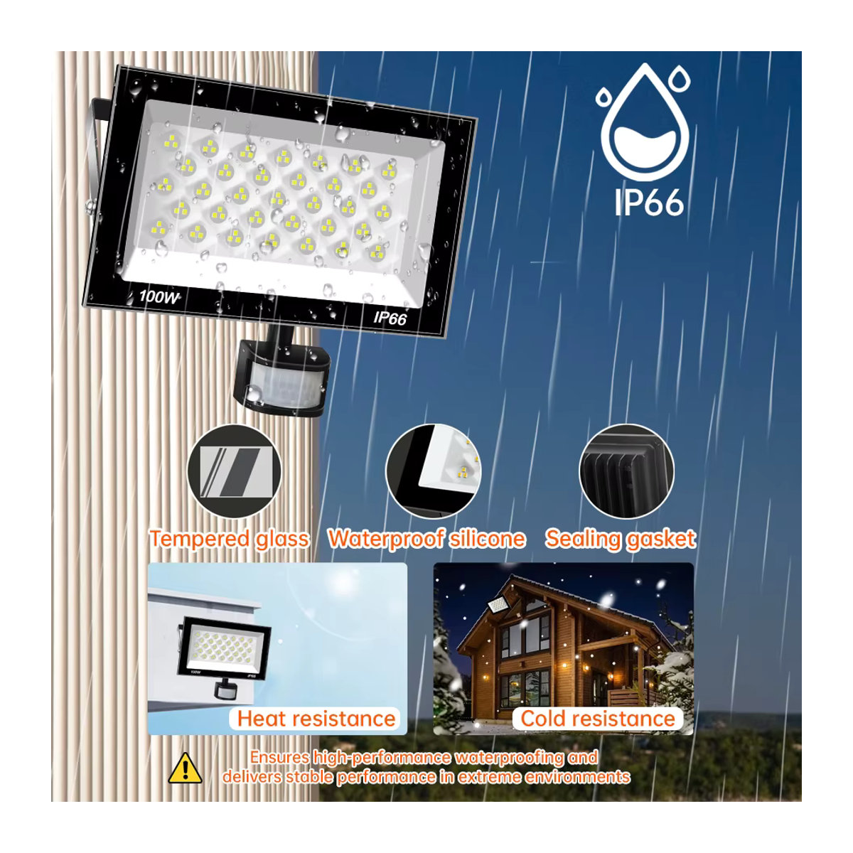 FastDeng LED Außenstrahler mit PIR-Bewegungsmelder und Fernbedienung, 100 W, Schwarz, Wasserdicht - Bild 5