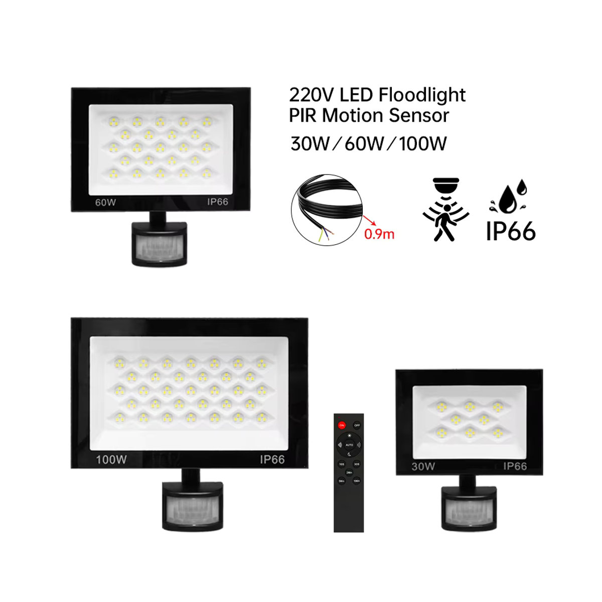 FastDeng LED Außenstrahler mit PIR-Bewegungsmelder und Fernbedienung, 100 W, Schwarz, Wasserdicht - Bild 7
