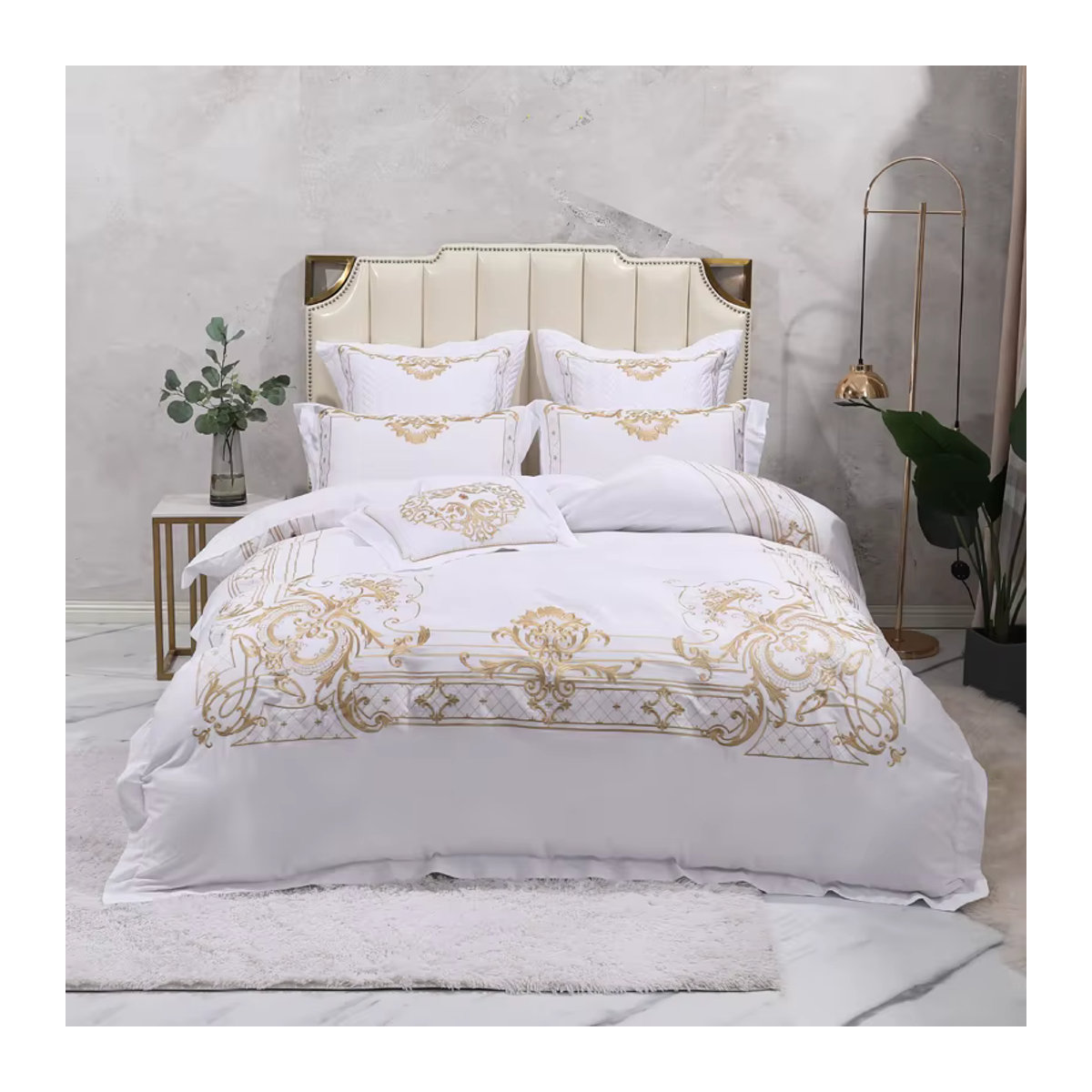 Fat Fairy HOME TEXTILE Bettwäsche-Set aus ägyptischer Baumwolle mit goldener Stickerei in Weiß, 4-teilig oder 7-teilig - Bild 2