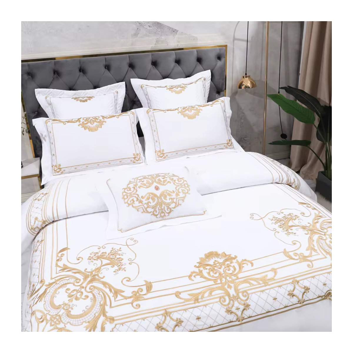 Fat Fairy HOME TEXTILE Bettwäsche-Set aus ägyptischer Baumwolle mit goldener Stickerei in Weiß, 4-teilig oder 7-teilig - Bild 4