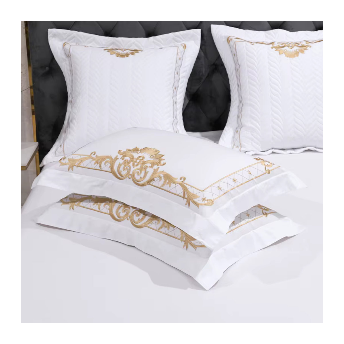 Fat Fairy HOME TEXTILE Bettwäsche-Set aus ägyptischer Baumwolle mit goldener Stickerei in Weiß, 4-teilig oder 7-teilig - Bild 6