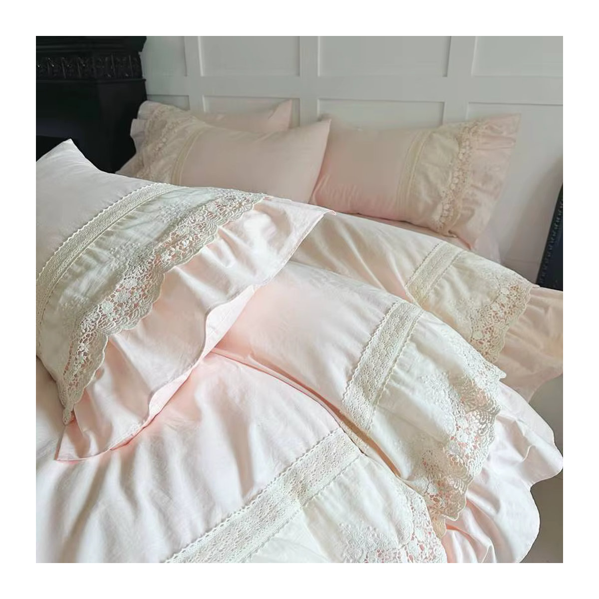 Fat Fairy HOME TEXTILE Bettwäsche Set Rosa mit Spitze und Rüschen aus 100 % Baumwolle, 4-teilig - Bild 3