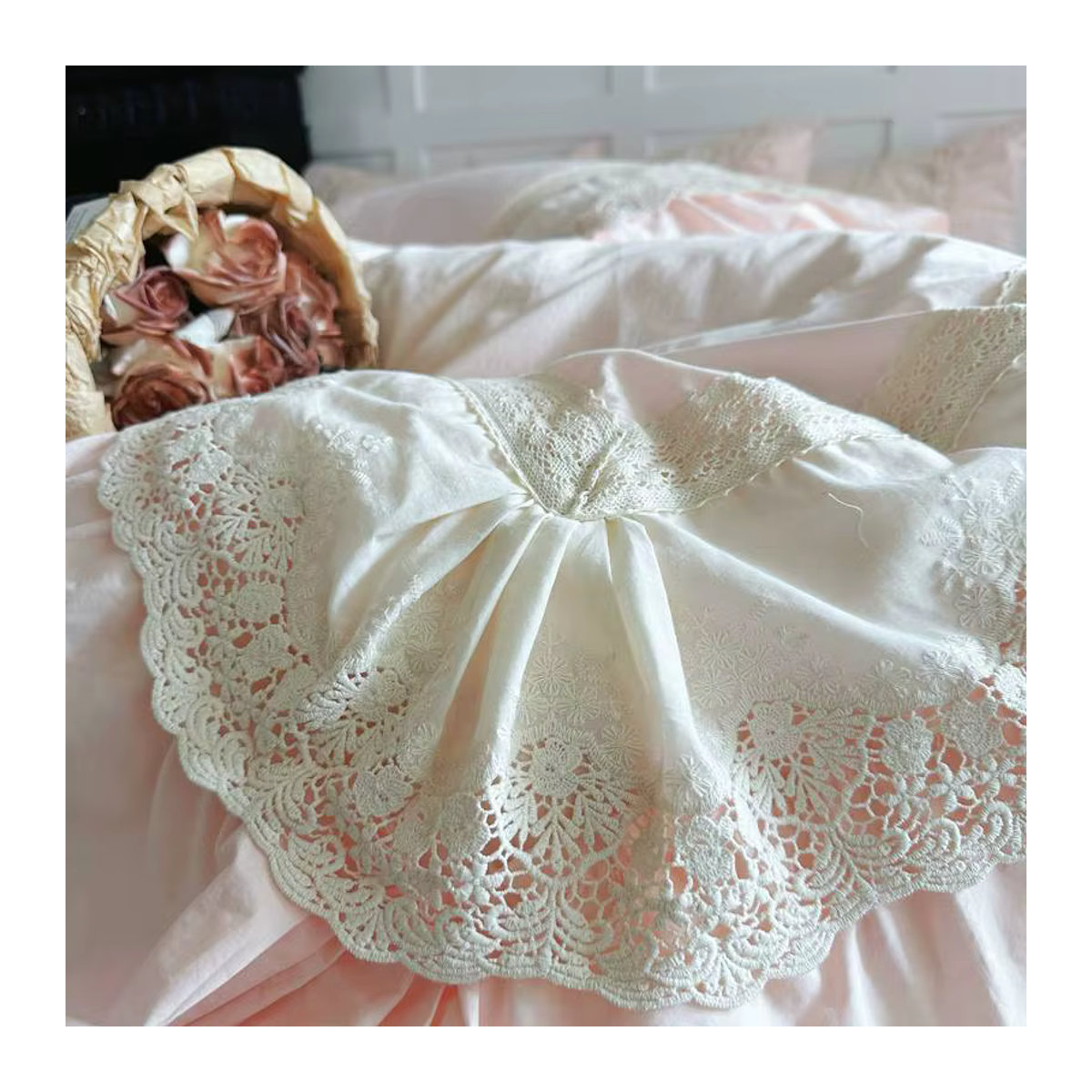 Fat Fairy HOME TEXTILE Bettwäsche Set Rosa mit Spitze und Rüschen aus 100 % Baumwolle, 4-teilig - Bild 5