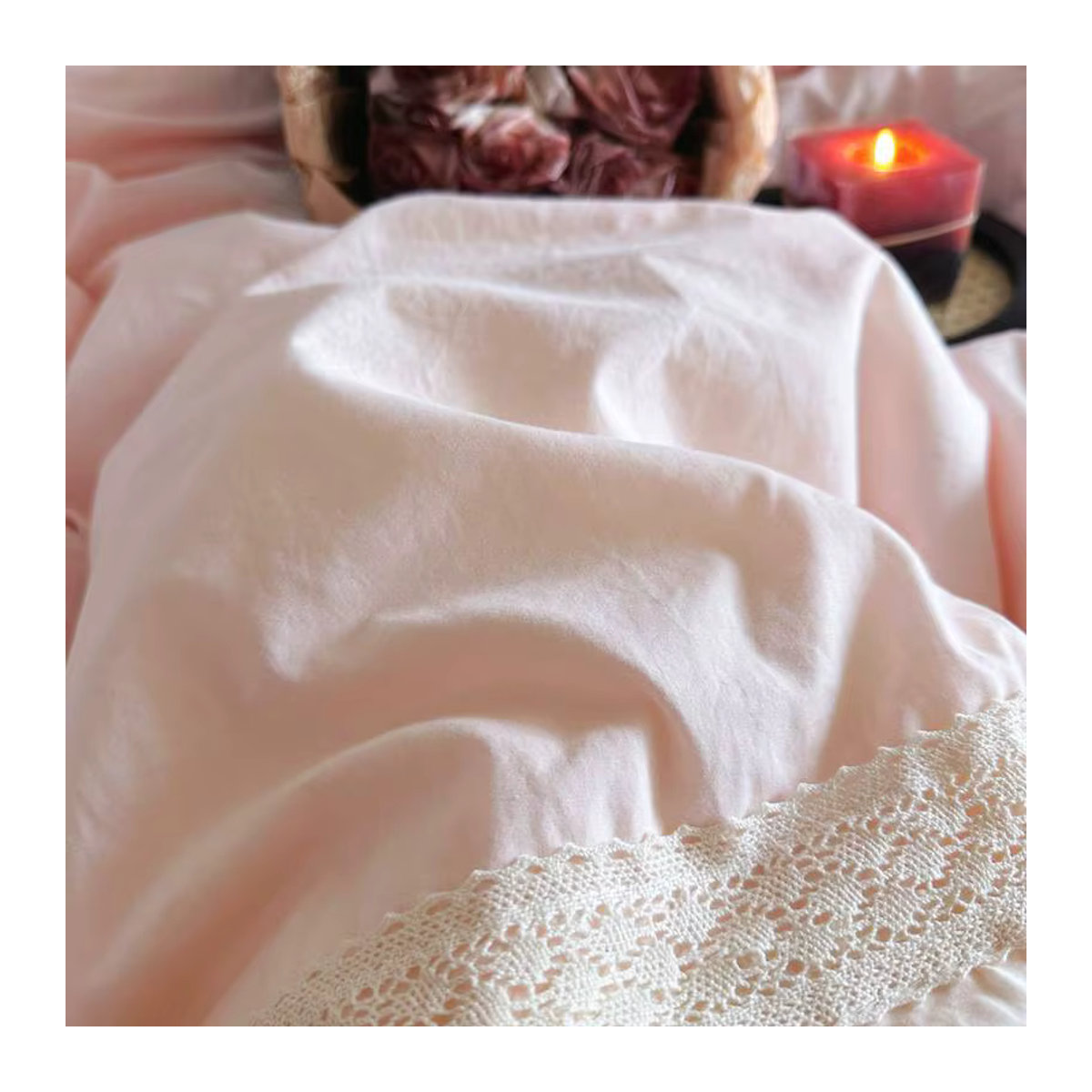 Fat Fairy HOME TEXTILE Bettwäsche Set Rosa mit Spitze und Rüschen aus 100 % Baumwolle, 4-teilig - Bild 6