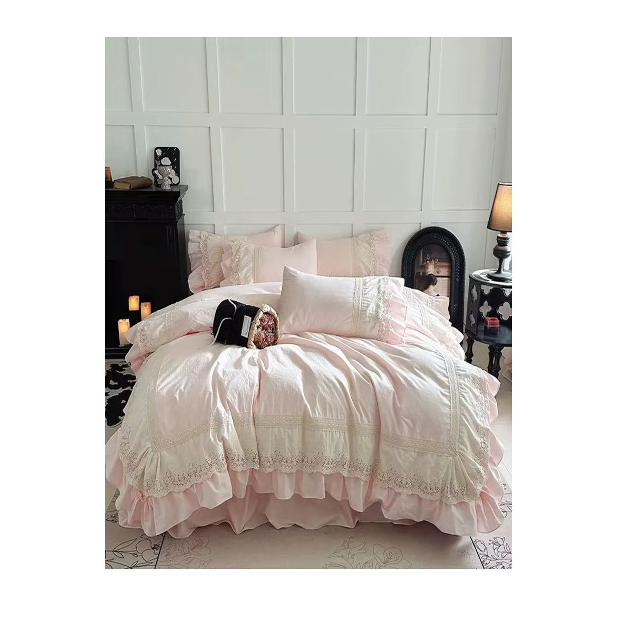 Fat Fairy HOME TEXTILE Bettwäsche Set Rosa mit Spitze und Rüschen aus 100 % Baumwolle, 4-teilig - Bild 7