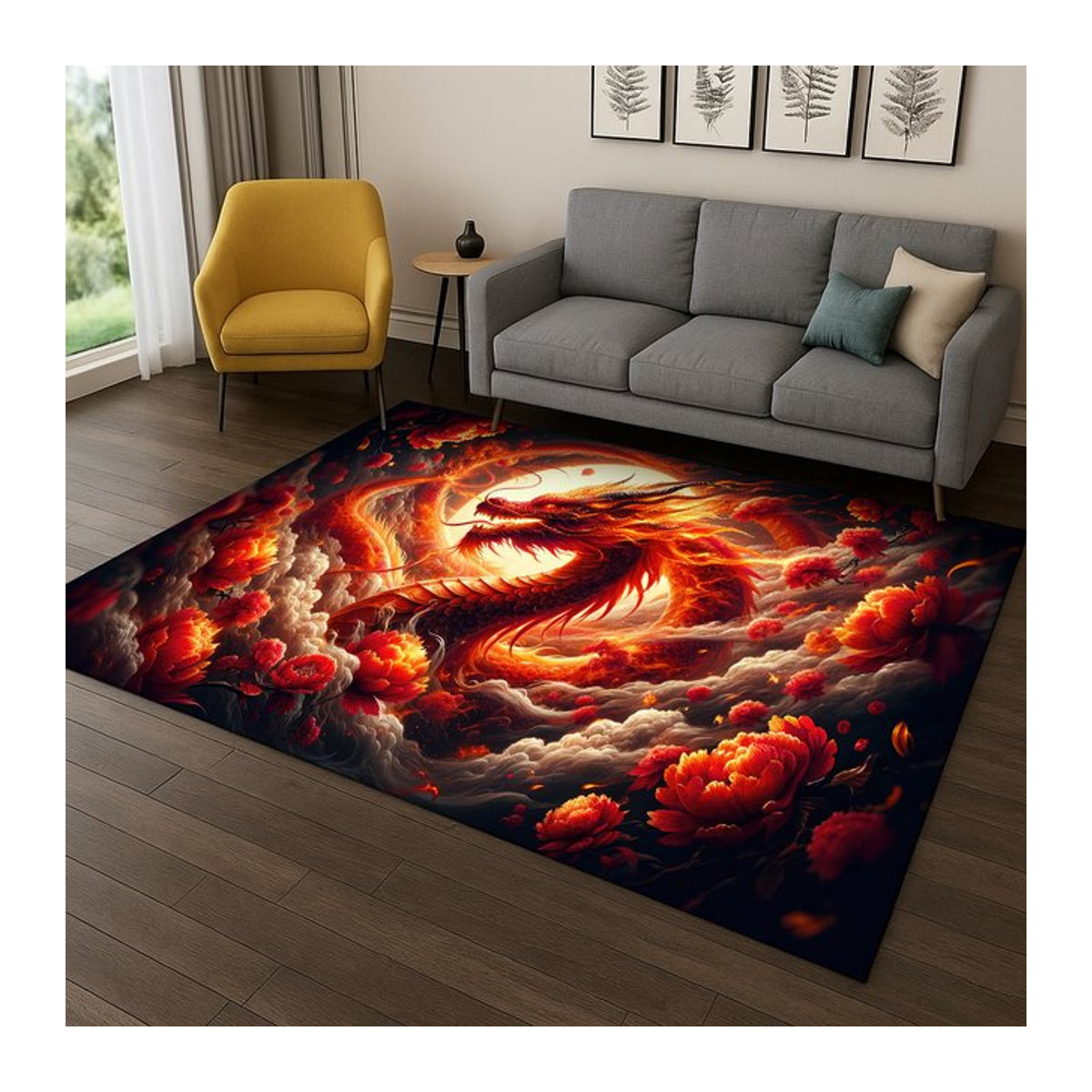 Faviora 3D China Dragon Myth Art Teppich, mehrfarbig, rutschfeste Bodenmatte für Wohnzimmer, Schlafzimmer und Kinderzimmer - Bild 1