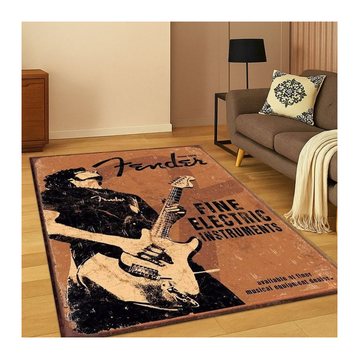 Faviora 3D Fender Gitarre und Bass Motiv Teppich in Braun für Wohnzimmer und Schlafzimmer - Bild 1
