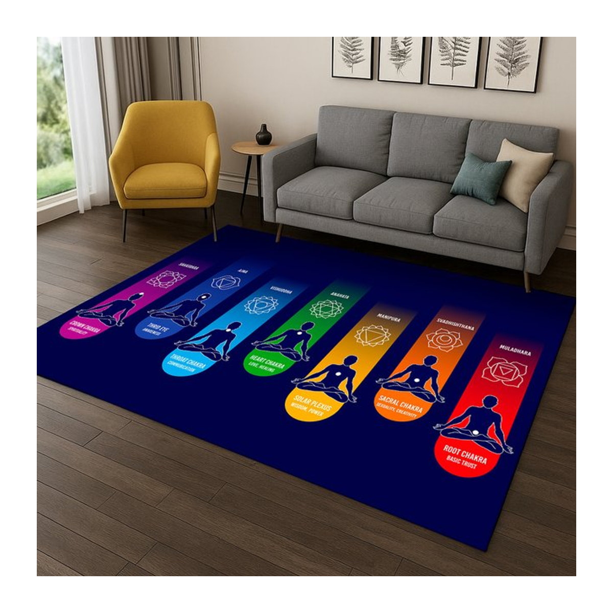 Faviora Regenbogen 7-Chakra Yoga Meditationsteppich, rutschfester Teppich für Wohnzimmer und Schlafzimmer, mehrfarbig - Bild 1