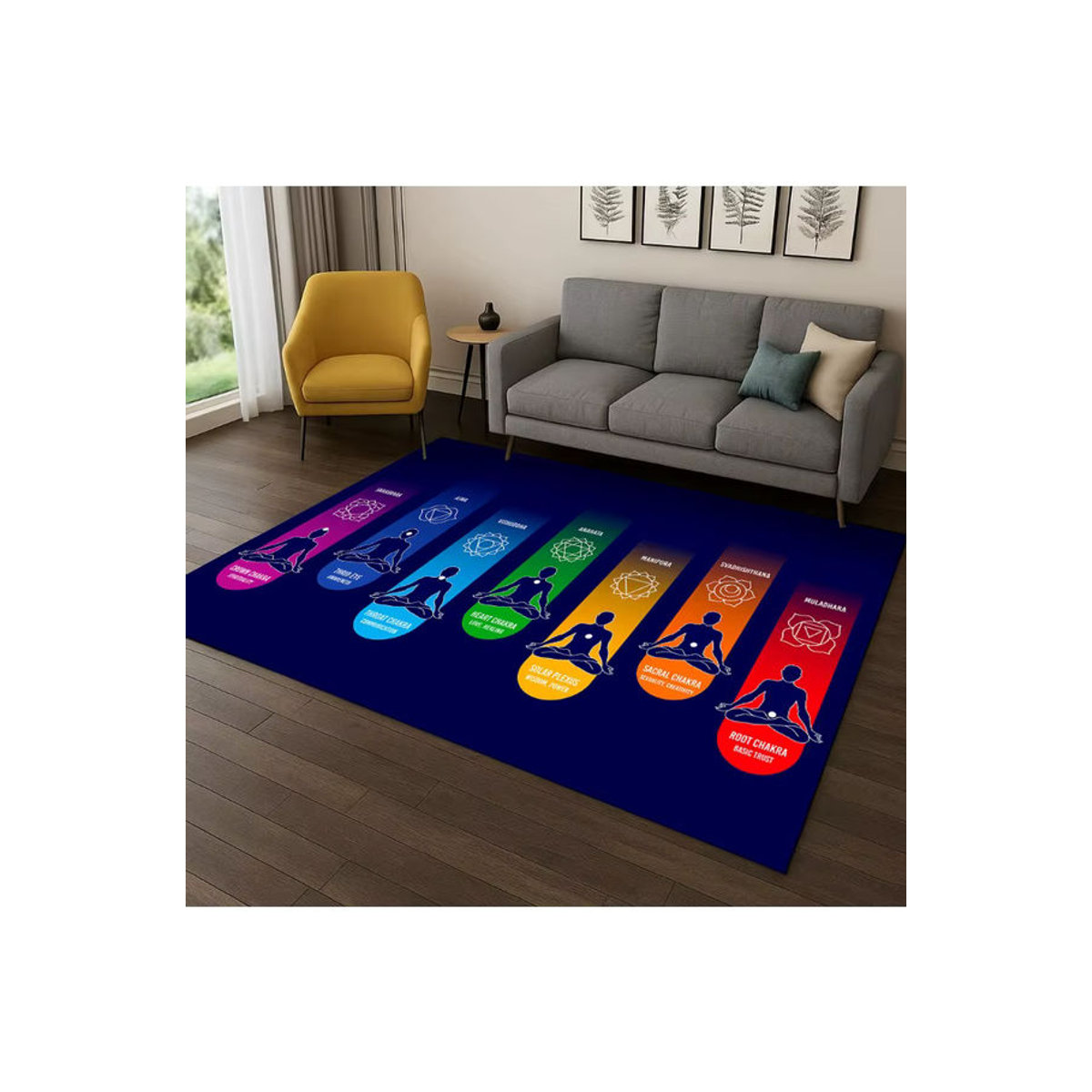 Faviora Regenbogen 7-Chakra Yoga Meditationsteppich, rutschfester Teppich für Wohnzimmer und Schlafzimmer, mehrfarbig - Bild 2