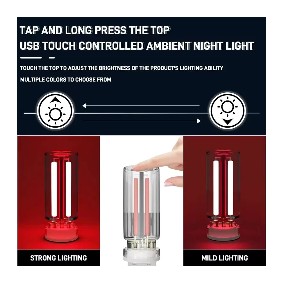 Fccemc Tragbares USB-Touch-Nachtlicht aus Glas in Bunt, Minimalistisches LED-Plug-and-Play-Nachtlicht für Auto, Schlafzimmer und Camping - Bild 4