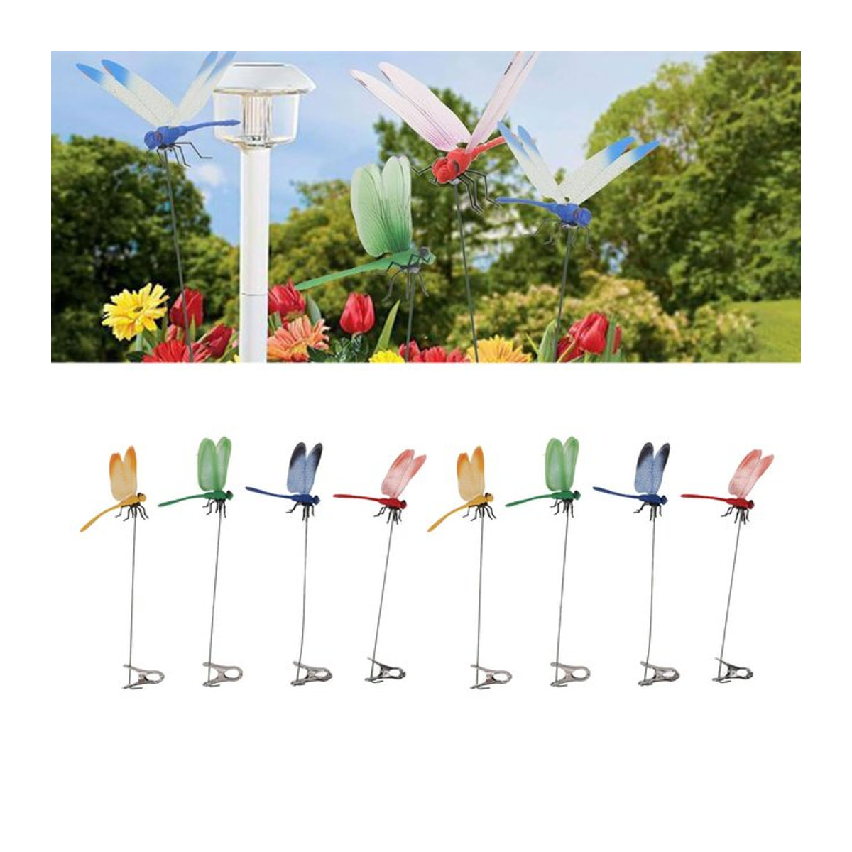 Fdit 8er Set Dekorative Libellen Clips Bunt für Garten und Terrasse wasserfest - Bild 1
