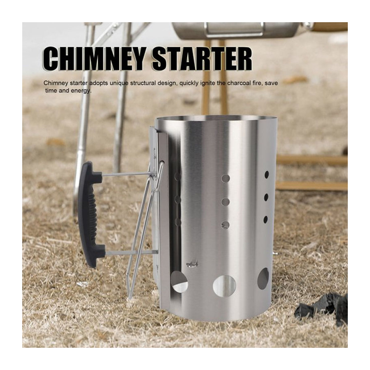 Fdit Kaminstarter aus Edelstahl für Grill und Camping, tragbarer Holzkohle-Starterfass - Bild 1