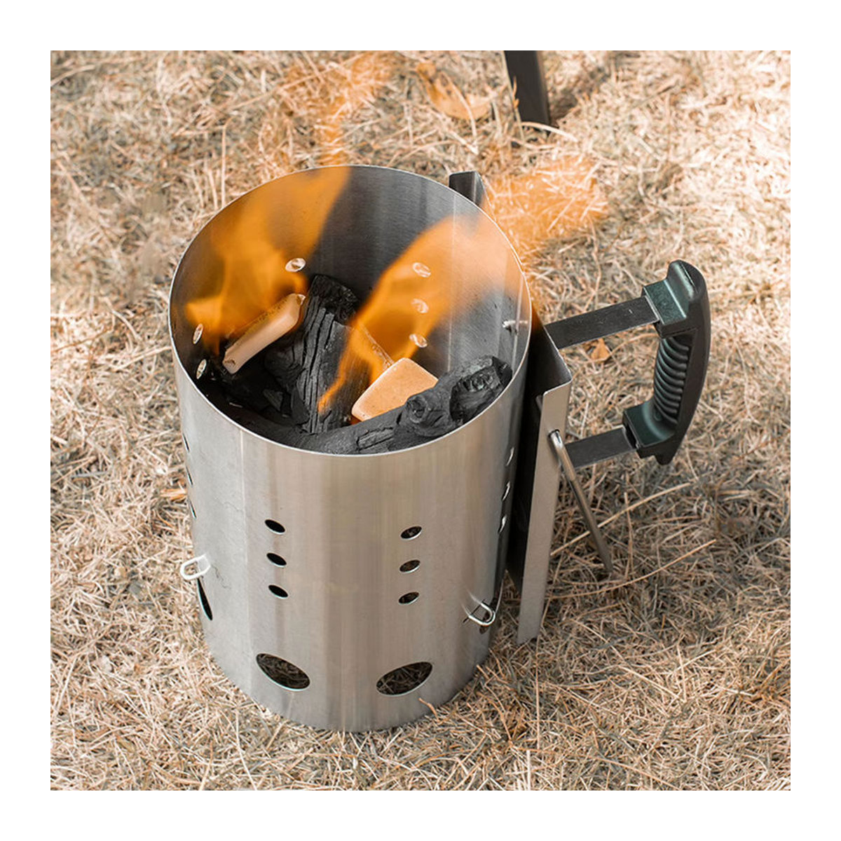 Fdit Kaminstarter aus Edelstahl für Grill und Camping, tragbarer Holzkohle-Starterfass - Bild 2