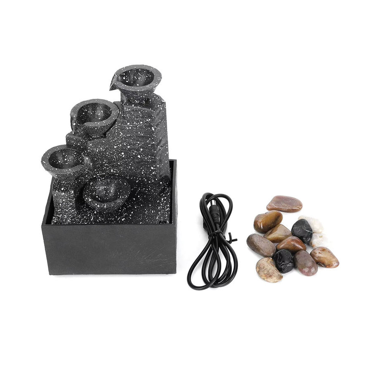 Fdit Kaskaden-Wasserbrunnen für Schreibtisch und Home Office, modernes Design aus Polyresin in Schwarz mit LED-Beleuchtung - Bild 4
