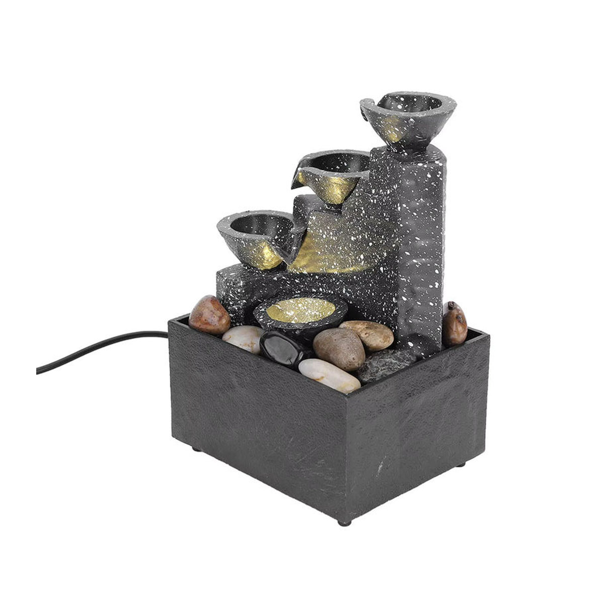 Fdit Kaskaden-Wasserbrunnen für Schreibtisch und Home Office, modernes Design aus Polyresin in Schwarz mit LED-Beleuchtung - Bild 5