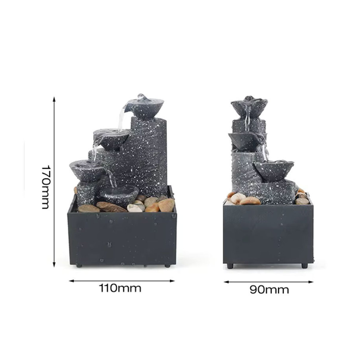 Fdit Kaskaden-Wasserbrunnen für Schreibtisch und Home Office, modernes Design aus Polyresin in Schwarz mit LED-Beleuchtung - Bild 6