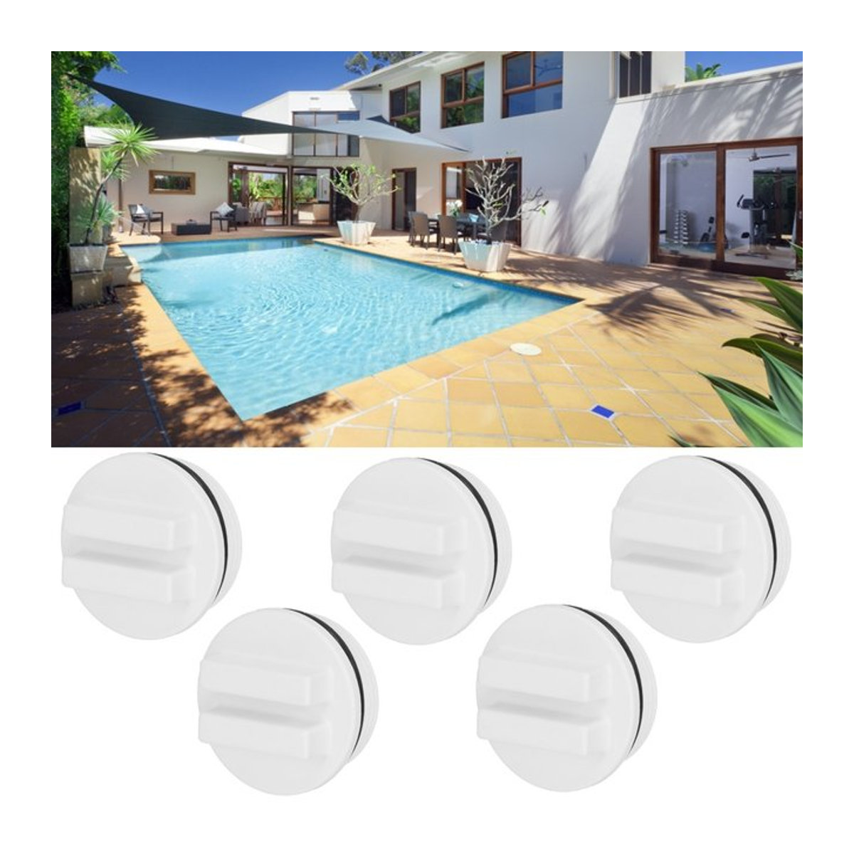 Fdit Pool und Spa Rücklaufleitung Überwinterungsstopfen mit Ring, 1,5 Zoll Ablassschraube aus Kunststoff, Weiß - Bild 1