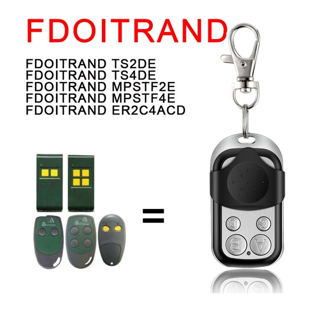 FDOITRAND Garagentor-Fernbedienung Handsender Schwarz mit 433,92 MHz Festcode für TS2DE TS4DE MPSTF2E MPSTF4E ER2C4ACD - Bild 1