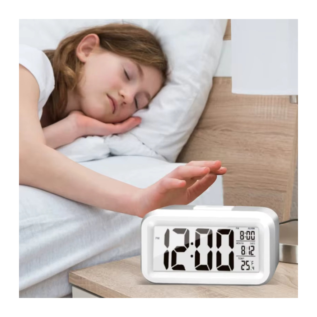 FEB.WIND LED Digital Wecker mit Hintergrundbeleuchtung, Tischuhr mit Datum, Zeit und Kalender, Weiß - Bild 5