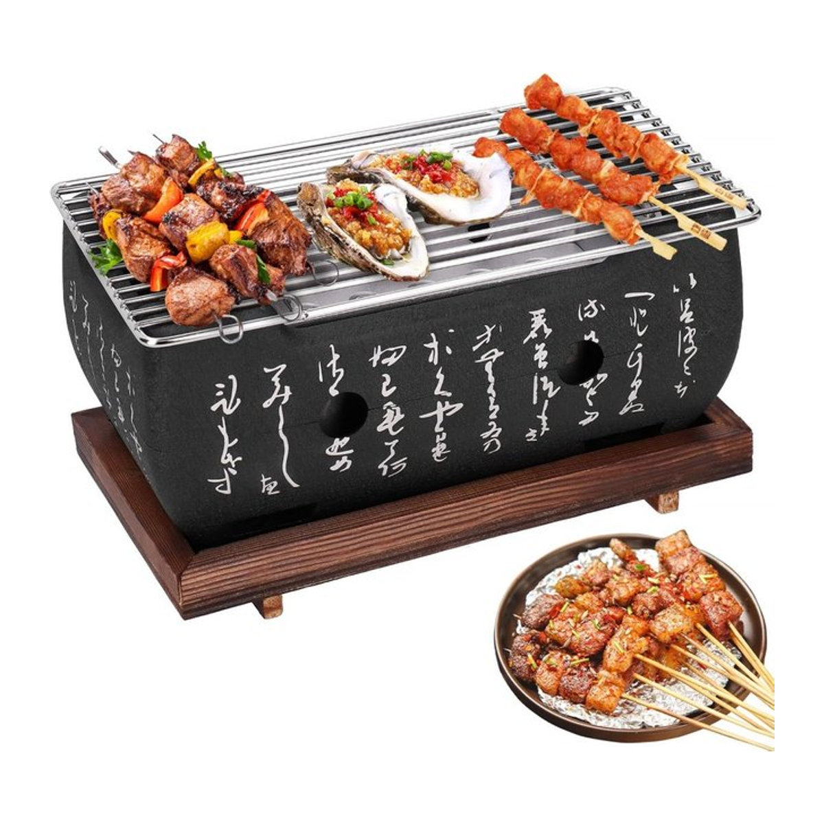 FEB.WIND Tragbarer Holzkohlegrill im japanischen Stil aus Gusseisen, Schwarz - Bild 1