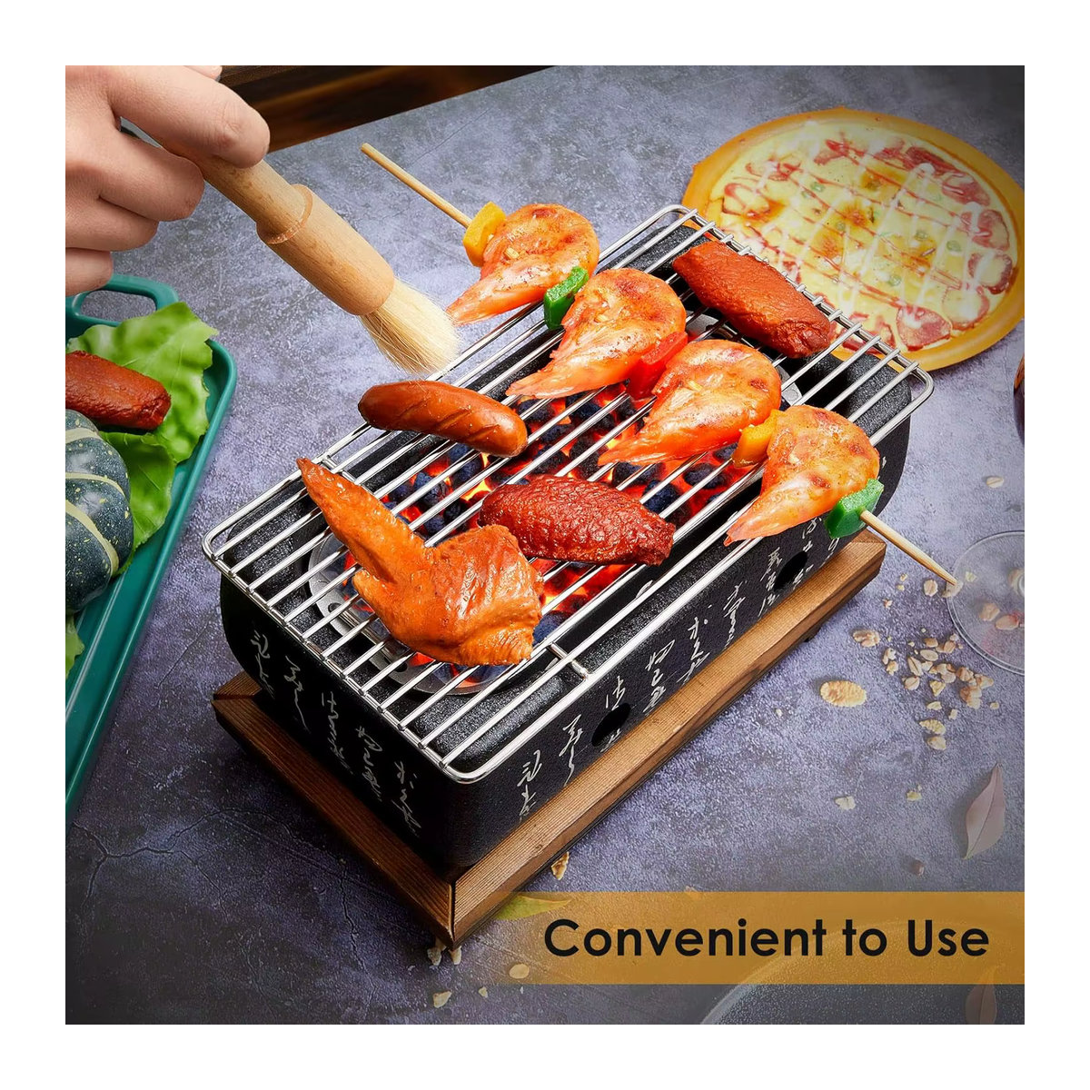 FEB.WIND Tragbarer Holzkohlegrill im japanischen Stil aus Gusseisen, Schwarz - Bild 2