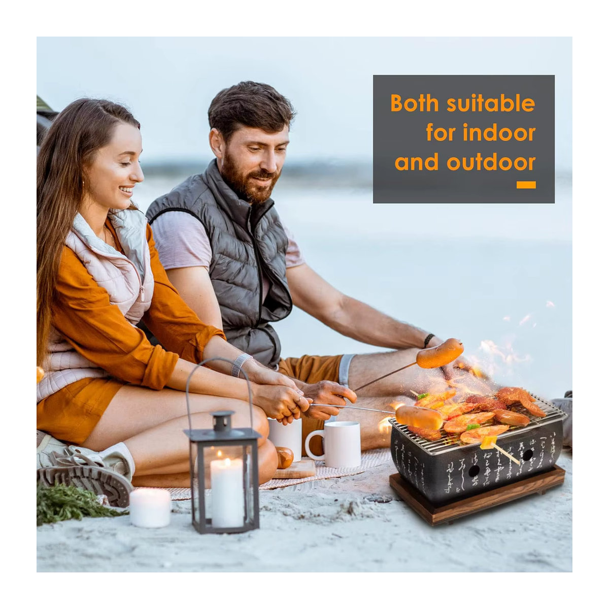 FEB.WIND Tragbarer Holzkohlegrill im japanischen Stil aus Gusseisen, Schwarz - Bild 3