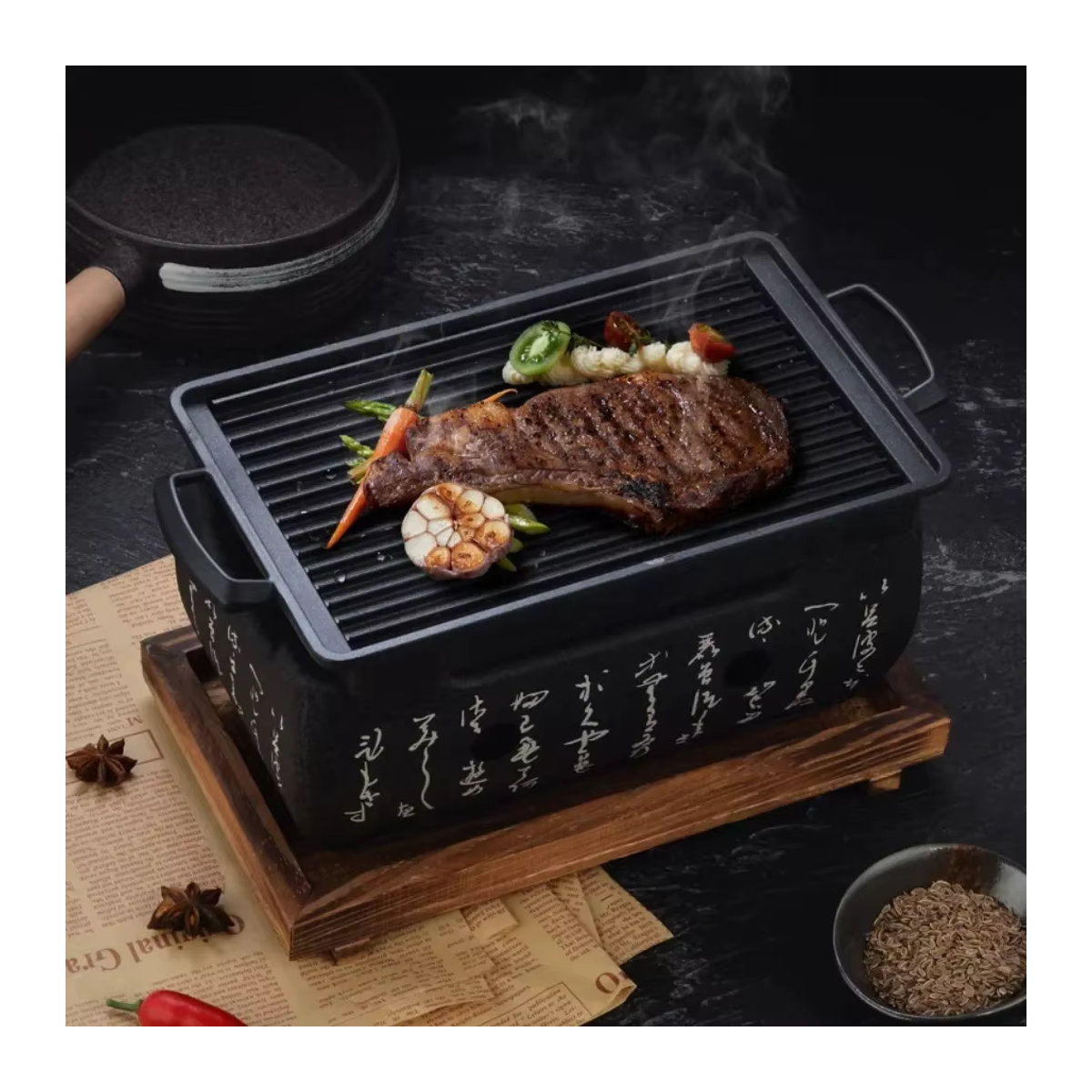 FEB.WIND Tragbarer Holzkohlegrill im japanischen Stil aus Gusseisen, Schwarz - Bild 4