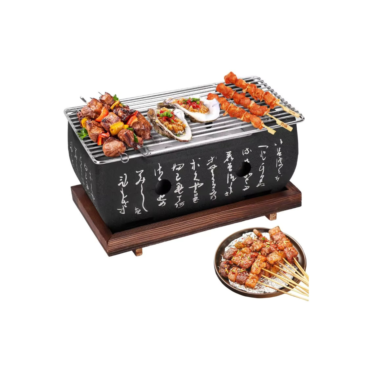 FEB.WIND Tragbarer Holzkohlegrill im japanischen Stil aus Gusseisen, Schwarz - Bild 7