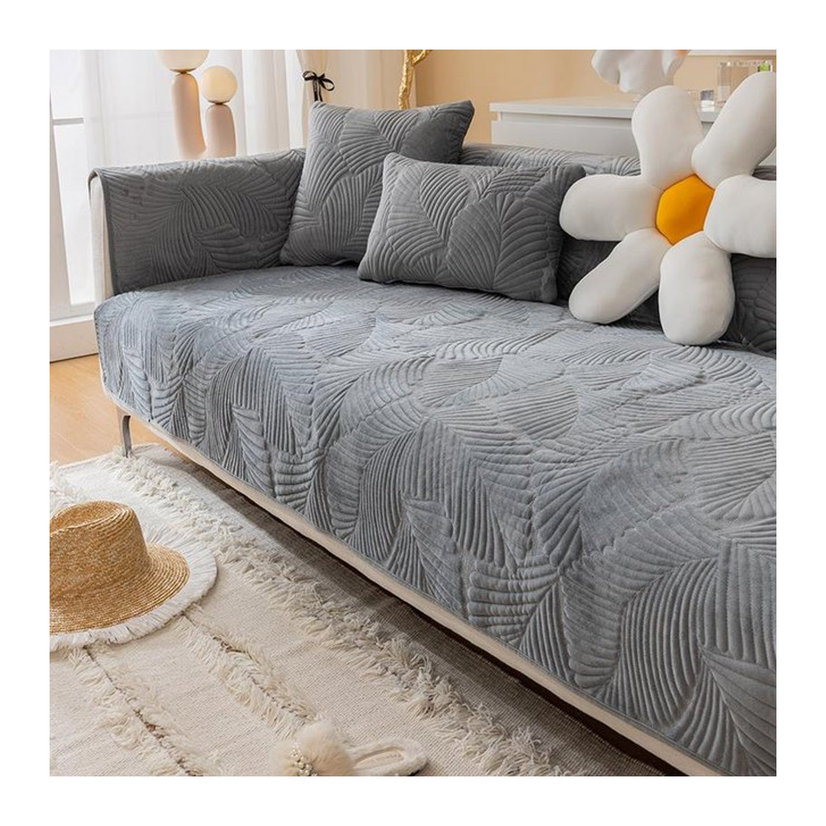 FebEr Jacquard-Decke als rutschfester Sofabezug in Lichtgrau, B/B: 90 x 210 cm - Bild 1