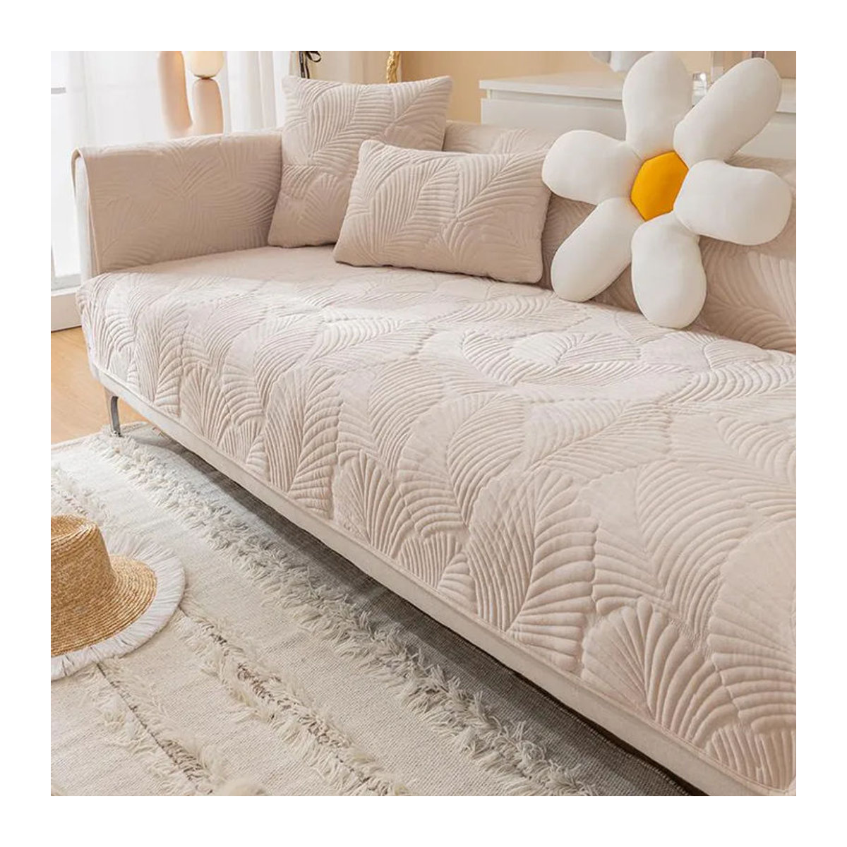FebEr Jacquard-Decke als rutschfester Sofabezug in Lichtgrau, B/B: 90 x 210 cm - Bild 3