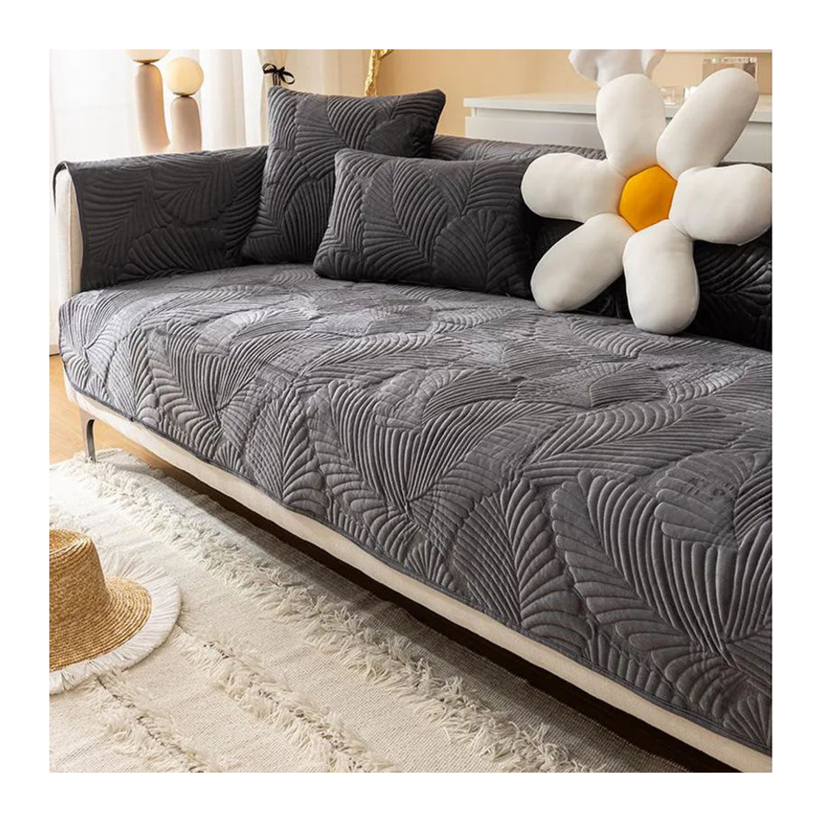 FebEr Jacquard-Decke als rutschfester Sofabezug in Lichtgrau, B/B: 90 x 210 cm - Bild 7
