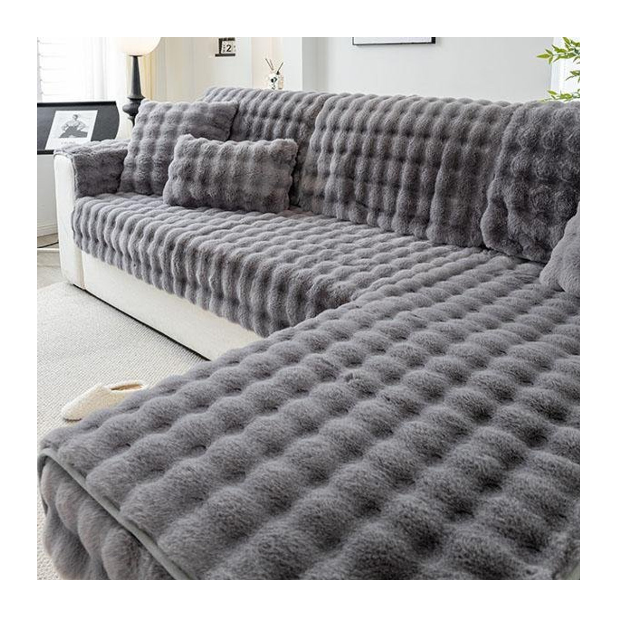 FebEr Kaninchen Plüsch Sofa Kissen Grau, B/B: 70 x 70 cm - Bild 1