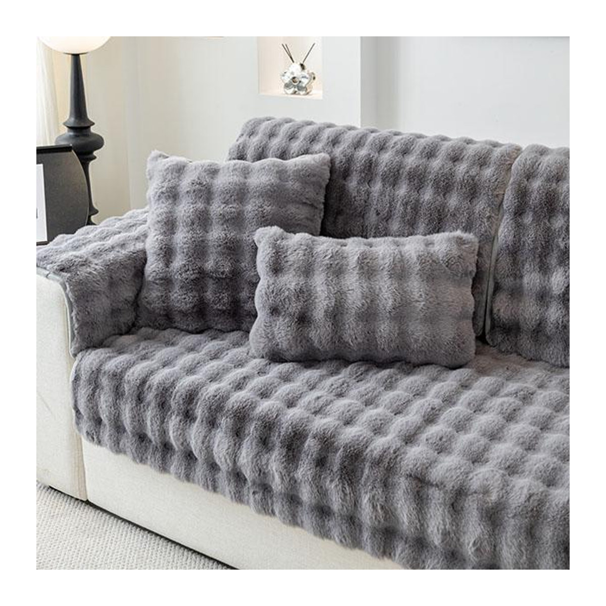 FebEr Kaninchen Plüsch Sofa Kissen grau, B/T/H: 45 x 45 x 45 cm - Bild 2