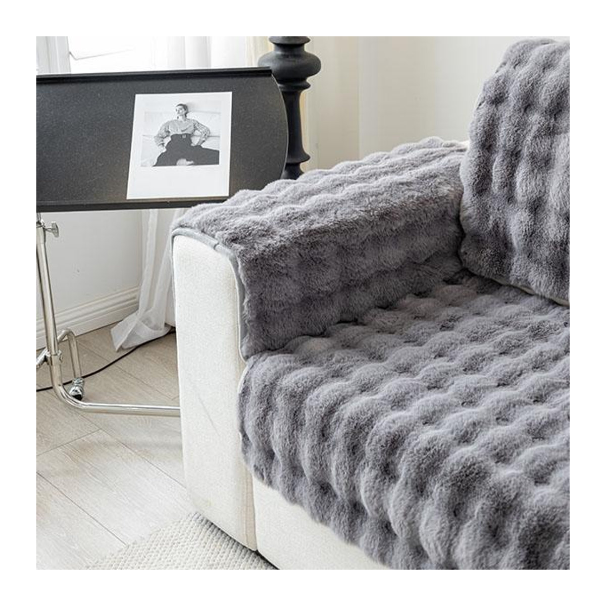 FebEr Kaninchen Plüsch Sofa Kissen in Grau, rutschfeste Sofa Abdeckung für den Winter, B/B: 70 x 210 cm - Bild 5