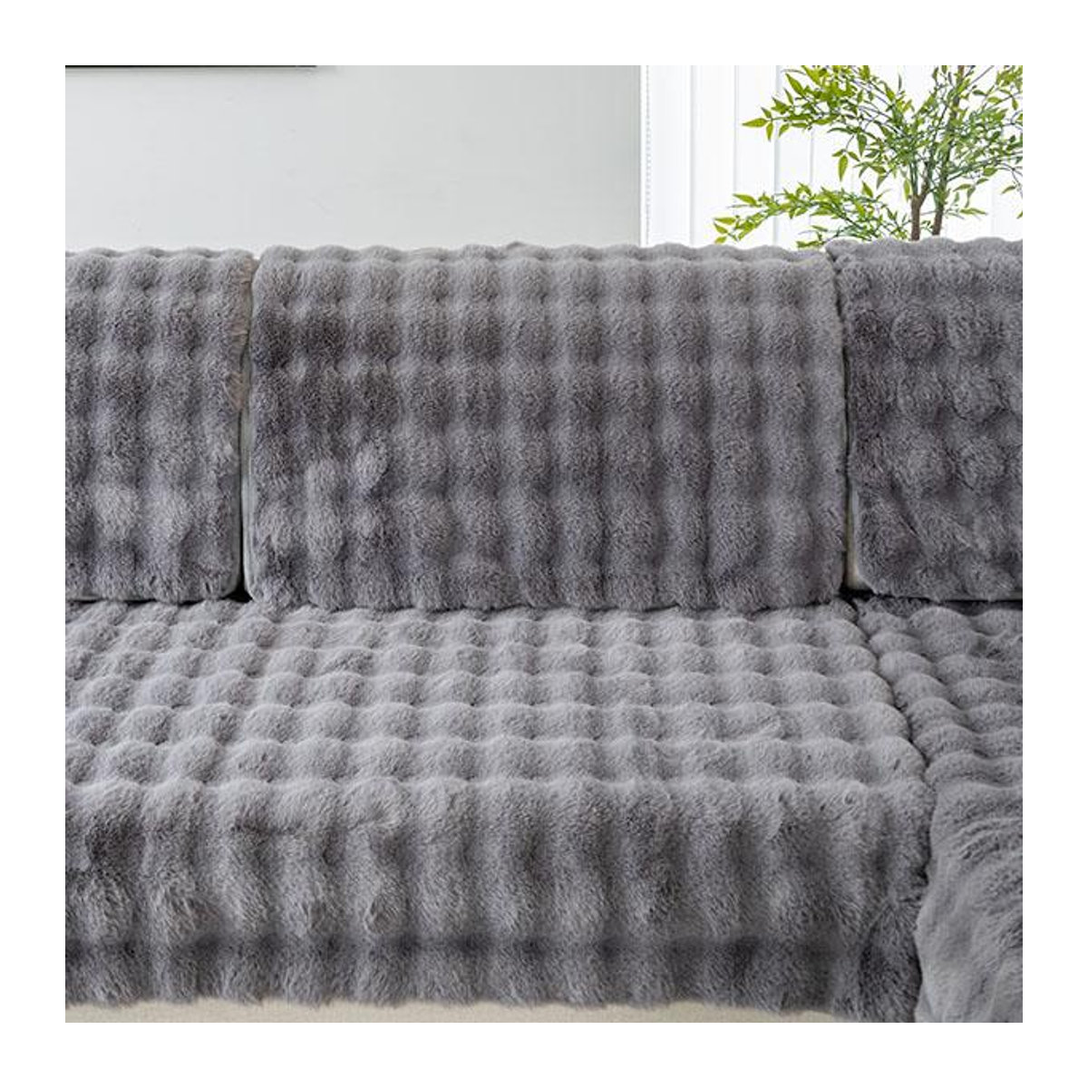 FebEr Kaninchen Plüsch Sofa Kissen in Grau, rutschfeste Sofa Abdeckung für den Winter, B/T/H: 90 x 70 cm - Bild 9