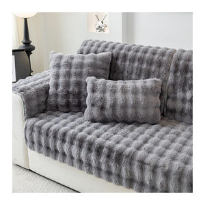 FebEr Kaninchen Plüsch Sofa Kissen in Weiß, rutschfeste Sofa Abdeckung zum Wärmen und Schützen, B/B: 160 x 90 cm