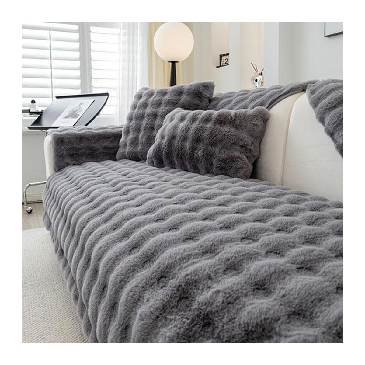 FebEr Kaninchen Plüsch Sofa Kissen in Weiß, rutschfeste Sofa Abdeckung zum Wärmen und Schützen, B/B: 160 x 90 cm - Bild 3